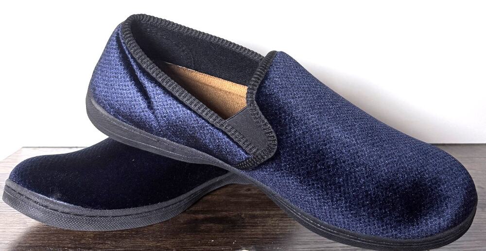 Foamtreads Navy Velvet Slip-On Loafer Slippers